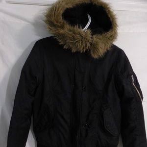 BUFFALO black zip up jacket with fur trim hoodie